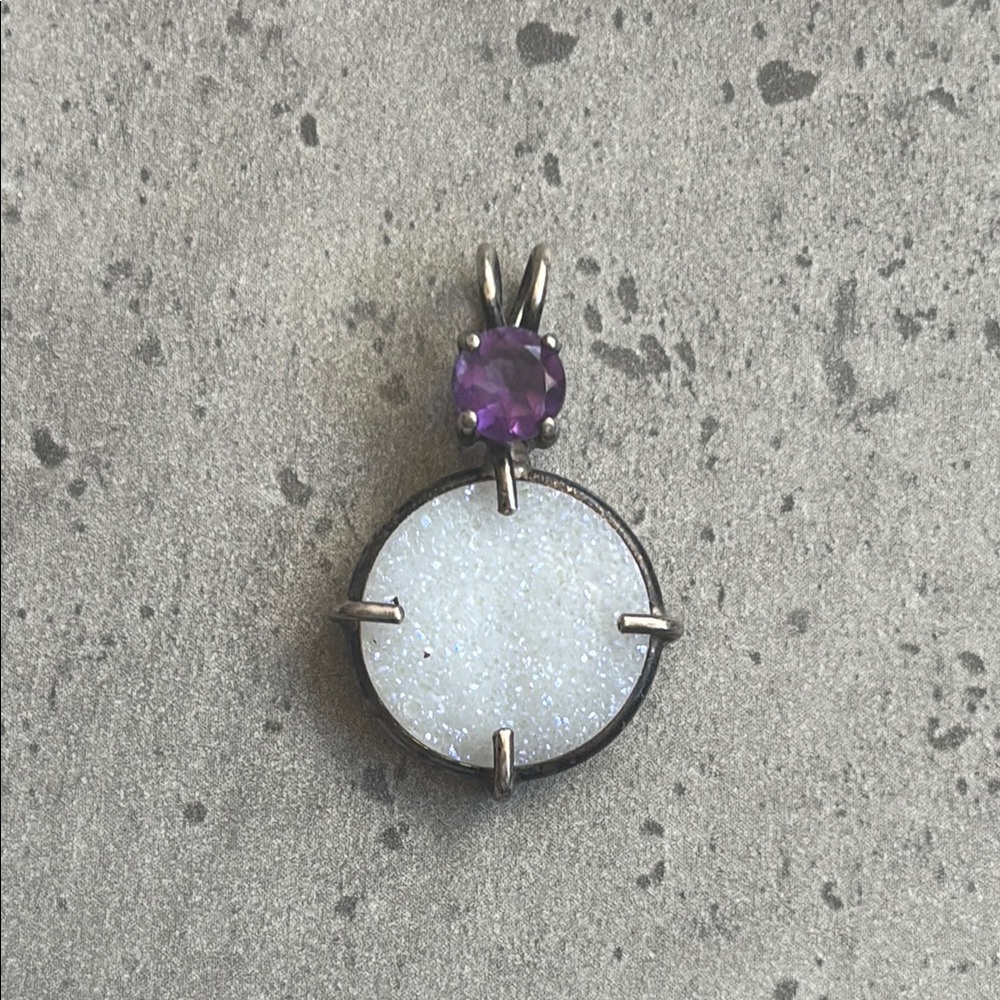 Druzy Angel Aura Geode with Amethyst Small Pendant